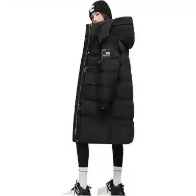 鸭鸭 中长款抽绳收腰连帽羽绒服 女款