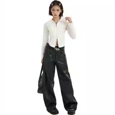 柏黛妃 纯色双拉链尖领长袖衬衫 女款 白色