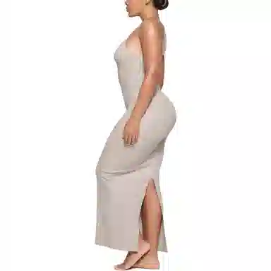 SKIMS Cotton Rib Long Cami Dress Stone