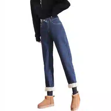 惟熙 保暖显瘦抗寒遮肉牛仔裤 女款 深蓝色