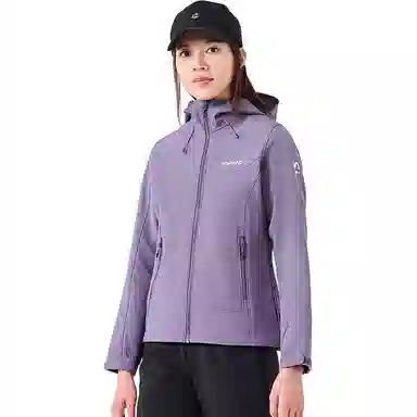 探路者 防风保暖连帽软壳加绒夹克外套 女款 熏衣紫