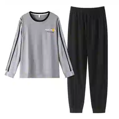 莫代尔 经典简约时尚气质保暖轻柔亲肤舒适圆领有口袋长袖长裤时尚可穿睡衣套装 男款 灰色