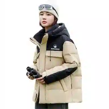 雅鹿 短款加厚长袖纯色拉链连帽羽绒服 男女同款