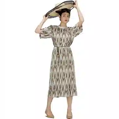 美洋 图案印花中长款短袖连衣裙