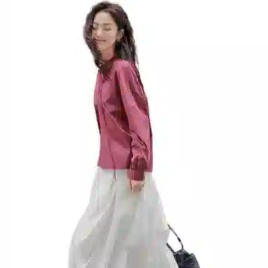 【dme】 纯色系带领宽松长袖衬衫 女款 玫红