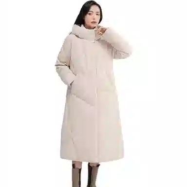 鸭鸭 纯色长款连帽加厚长袖羽绒服 女款