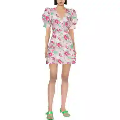 GANNI FW22 Floral Print Short Sleeve Dress