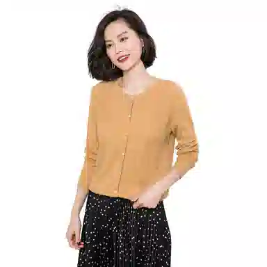 恒源祥 纯色单排扣镂空长袖针织衫 女款