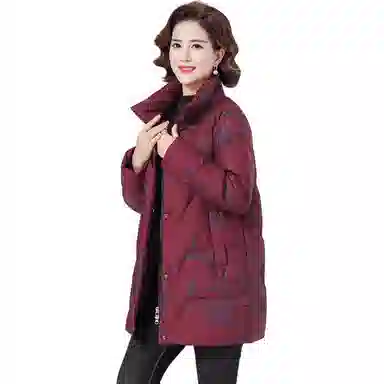 鸭鸭 植物花灰立领长袖羽绒服 女款