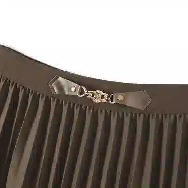 她池 纯色百褶半身休闲长裙 女款 黑色