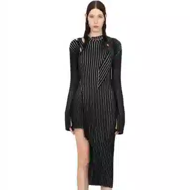 Feng Chen Wang Striped Knit Long Sleeve Dress