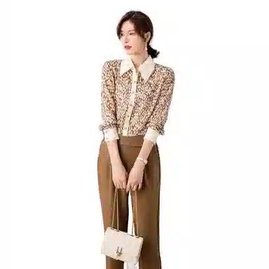 恒源祥 波点印花长袖衬衫 女款 咖色