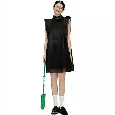 美洋 纯色蝴蝶结无袖连衣裙