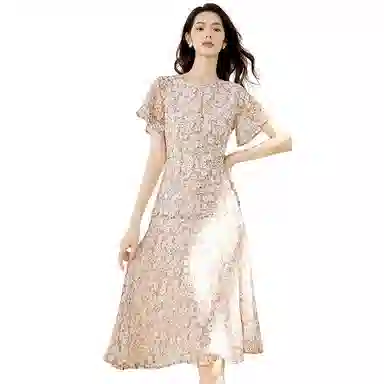 晚白 高腰碎花连衣裙 女款 花色