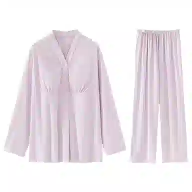 兰缪 德绒保暖带胸垫休闲月子服家居服睡衣套装 女款 浅紫色