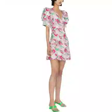 GANNI FW22 Floral Print Short Sleeve Dress