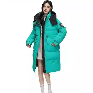 鸭鸭 中长款抽绳收腰连帽羽绒服 女款