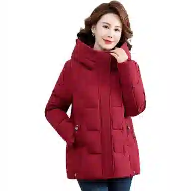 雅鹿 纯色连帽拉链百搭保暖长袖羽绒服 女款