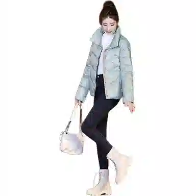 鸭鸭 纯色立领拉链宽松长袖羽绒服 女款