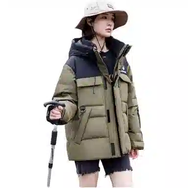 雅鹿 短款加厚长袖纯色拉链连帽羽绒服 男女同款