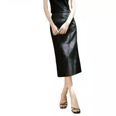 晚白 高腰提花纯色休闲长裙 女款 黑色