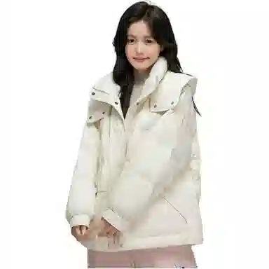 鸭鸭 纯色拉链长袖短款羽绒服 女款