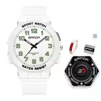 三达石英机芯户外简约男女学生同款夜光防水手表国表男女同款白色表盘