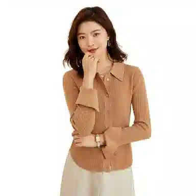 恒源祥 纯色修身羊毛衫坑条毛衣 女款