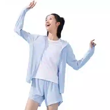 乔丹 纯色冰肤薄款户外连帽防晒服 女款 梦幻蓝
