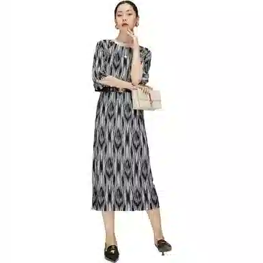 美洋 图案印花中长款短袖连衣裙
