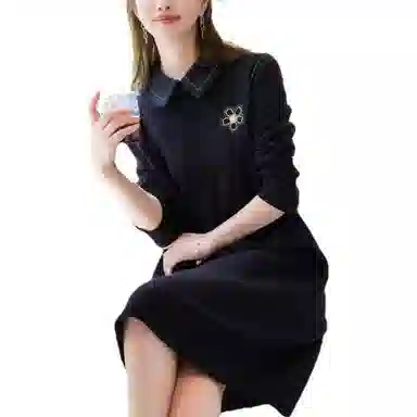 【dme】 宽松休闲针织长袖连衣裙 黑色