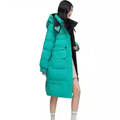 鸭鸭 中长款抽绳收腰连帽羽绒服 女款