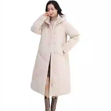 鸭鸭 纯色长款连帽加厚长袖羽绒服 女款