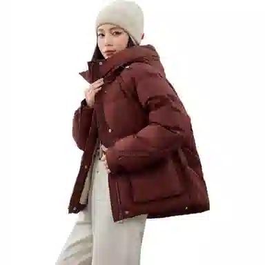 鸭鸭 连帽纯色短款加厚拉链羽绒服 女款