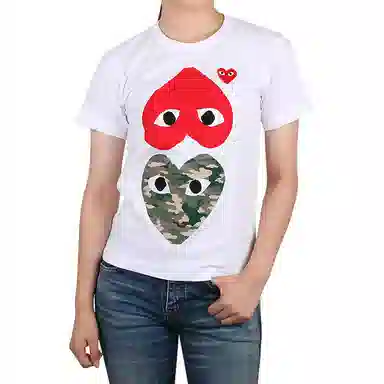CDG Play Camouflage With Upside Down Heart T-Shirt T