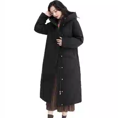 鸭鸭 纯色长款连帽加厚长袖羽绒服 女款