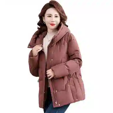 雅鹿 纯色连帽拉链百搭保暖长袖羽绒服 女款