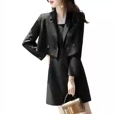 【dme】 纯色休闲西装外套吊带连衣裙裙装套装 女款 黑色