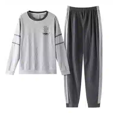 莫代尔 经典简约时尚气质保暖轻柔亲肤舒适圆领有口袋长袖长裤时尚宿舍可穿睡衣套装 男款 灰色