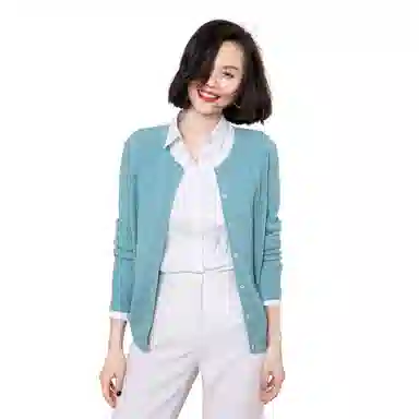 恒源祥 纯色单排扣镂空长袖针织衫 女款