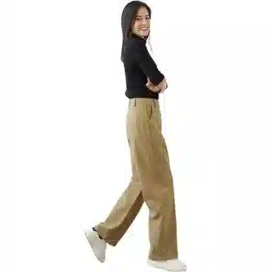 善己 高腰宽松侧条拼接休闲裤 女款 绿卡其