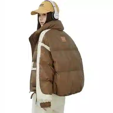 鸭鸭 拼色拉链立领短款休闲长袖羽绒服 女款