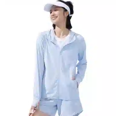 乔丹 纯色冰肤薄款户外连帽防晒服 女款 梦幻蓝