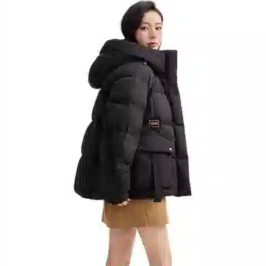 鸭鸭 连帽纯色短款加厚拉链羽绒服 女款