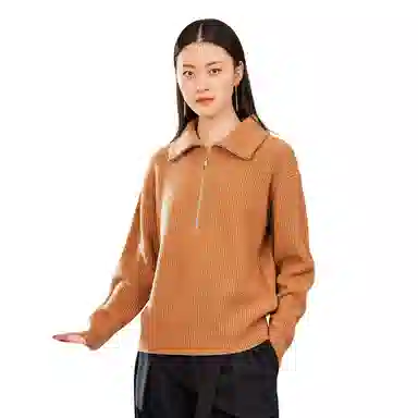 恒源祥 纯色休闲翻领毛衣 女款