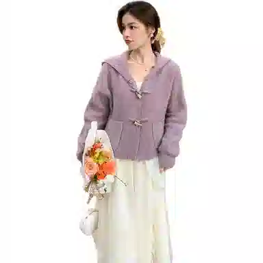 花栗鼠小姐 慵懒风连帽针织衫 女款