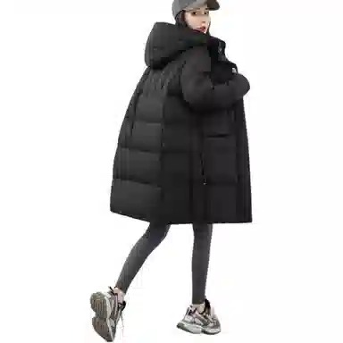 鸭鸭 纯色加厚中长款连帽拉链舒适休闲长袖羽绒服 女款