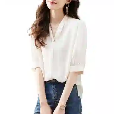 【dme】 气质纯色雪纺短袖衬衫 女款