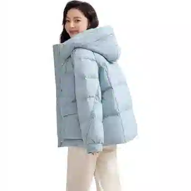 鸭鸭 连帽纯色短款加厚拉链羽绒服 女款