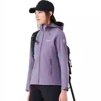 探路者 防风保暖连帽软壳加绒夹克外套 女款 熏衣紫